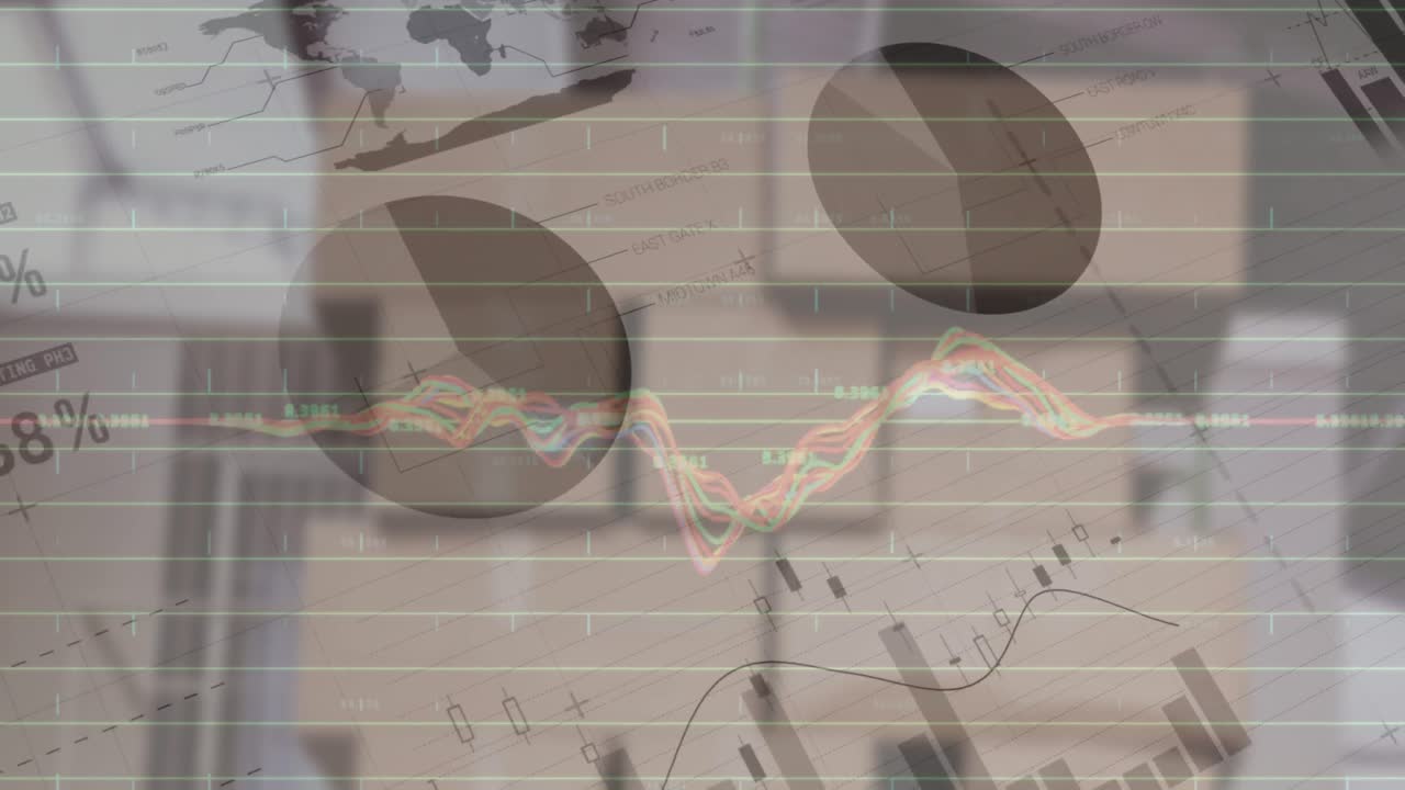 animación del procesamiento de datos financieros en un almacén vacío