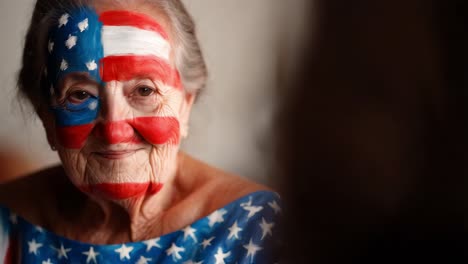 woman with american flag face paint