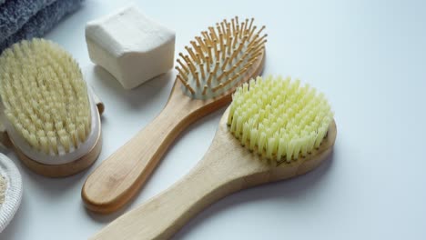 relaxing spa essentials: body brushes, soap, and loofah