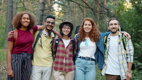 friends on a hiking trip in the woods