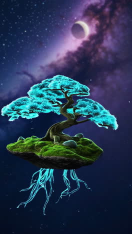 glowing bonsai tree in space