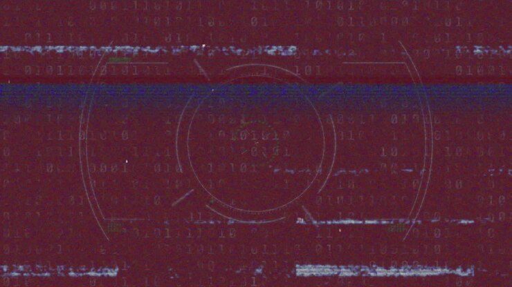 Animation of interference and scope scanning on red background