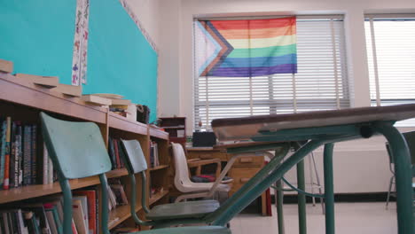 Stolz-Und-Inklusion-In-Modernen-Klassenzimmern-–-LGBTQ-Flagge-An-Der-Wand-Einer-Schule