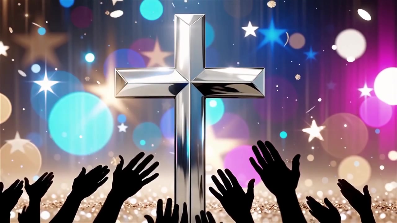 Croce Cristiana Luce Celestiale Sfondo per il Culto.