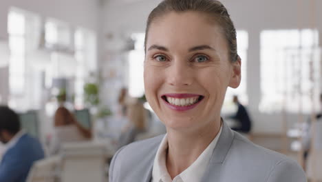 portrait beautiful business woman smiling happy entrepreneur enjoying successful startup company proud manager in office workspace