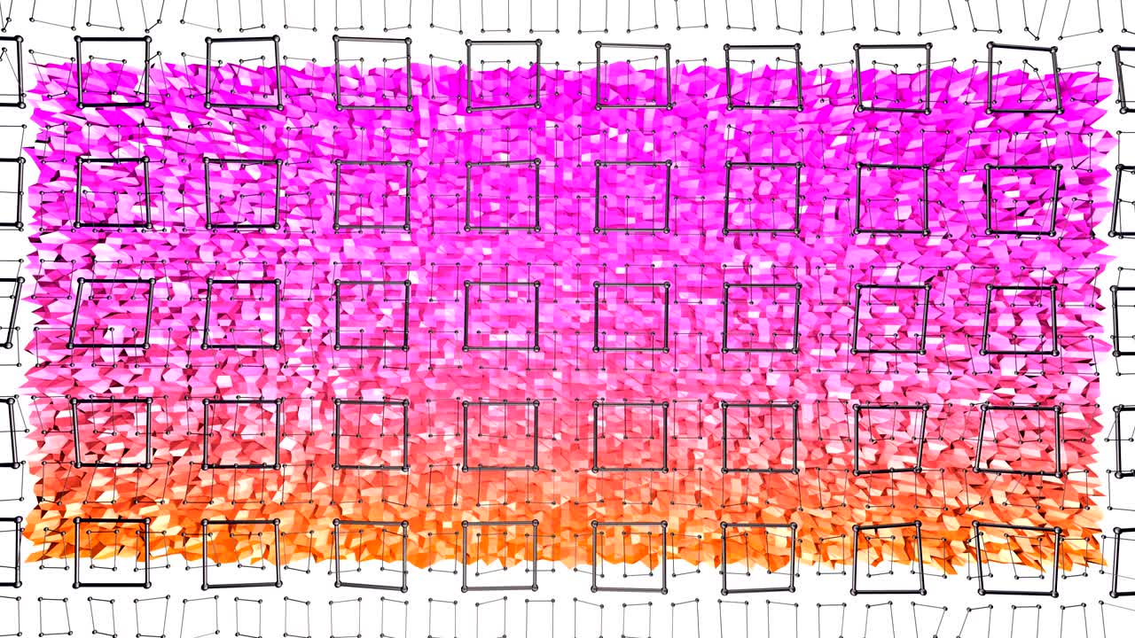 animación de fondo de baja poli 4k en bucle. animación 3d sin costuras en estilo moderno geométrico de baja poli con colores de gradiente. fondo creativo simple. v 1 plano naranja violeta con cuadrícula