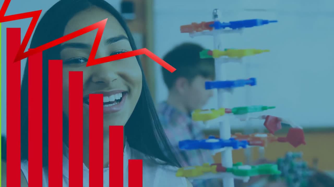 animación de gráficos sobre una estudiante biracial en el laboratorio