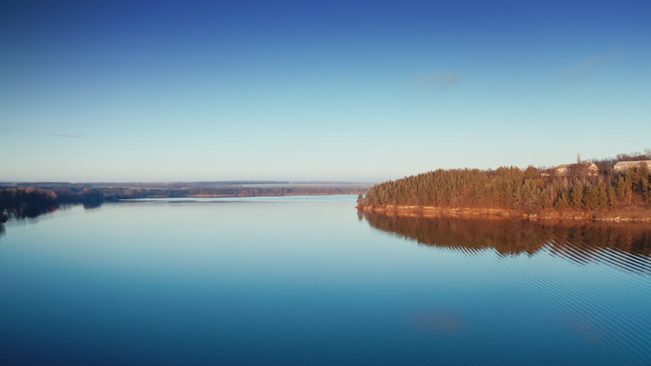 Beautiful natural scenery of river. Aerial drone view of nature river landscape