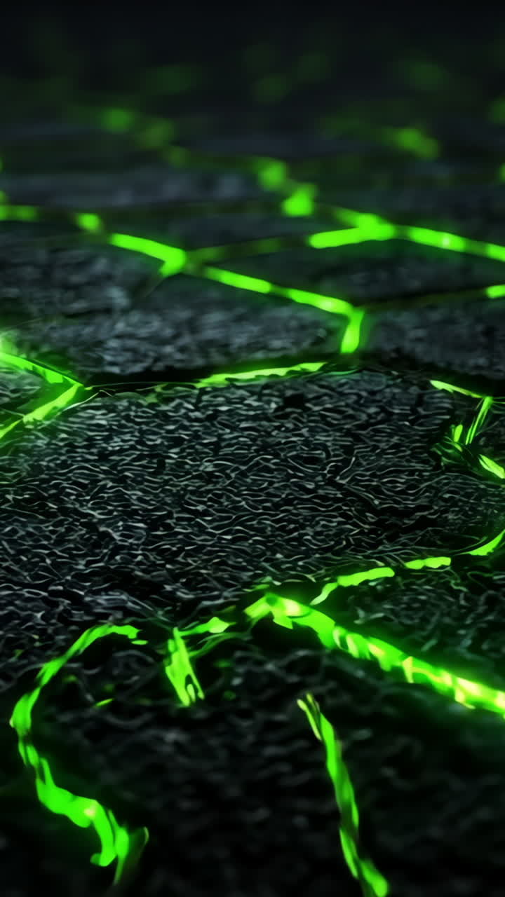 A close up of a green and black wall with a green line running through it. The wall is cracked and has a rough texture