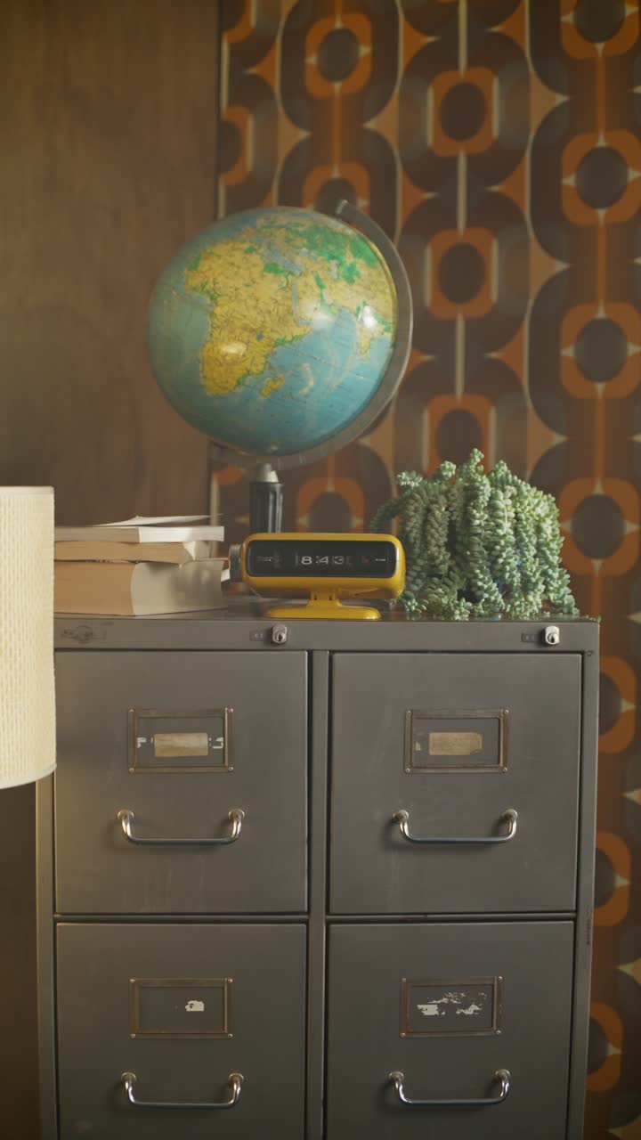 Vintage Retro Office Desk with Globe and Clock