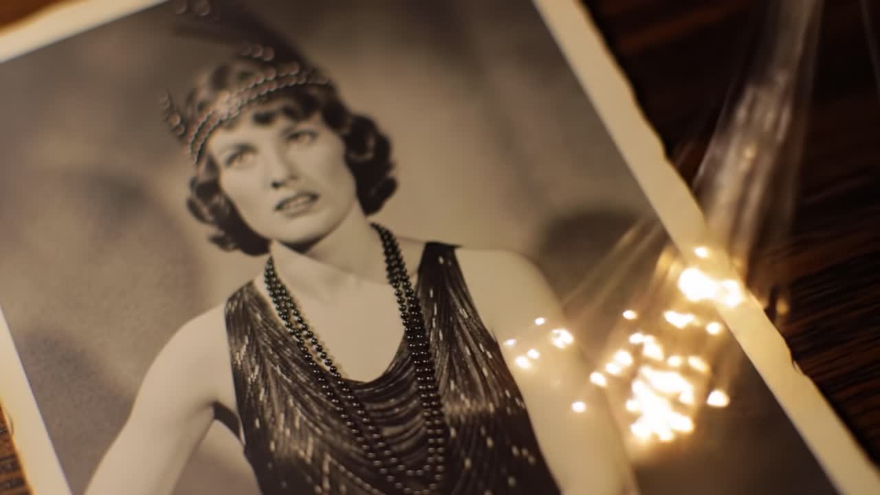 A stunning vintage portrait from the 1920s displays a woman in elegant attire, capturing the spirit of an era defined by glamour. The intricate details of her outfit reflect historical fashion trends.