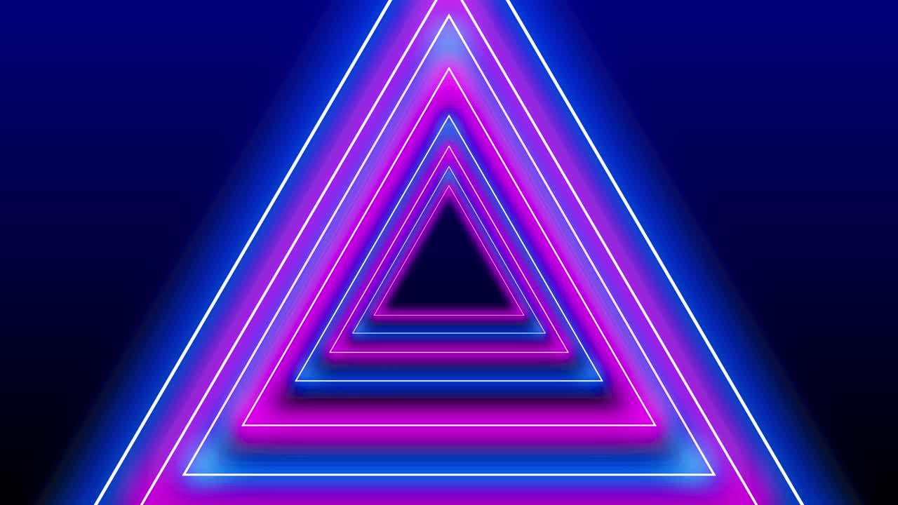 Stage neon light colorful blue pink triangle shape frame technology motion effect. Futuristic disco techno 3D loop blue pink laser light frame stage seamless loop background