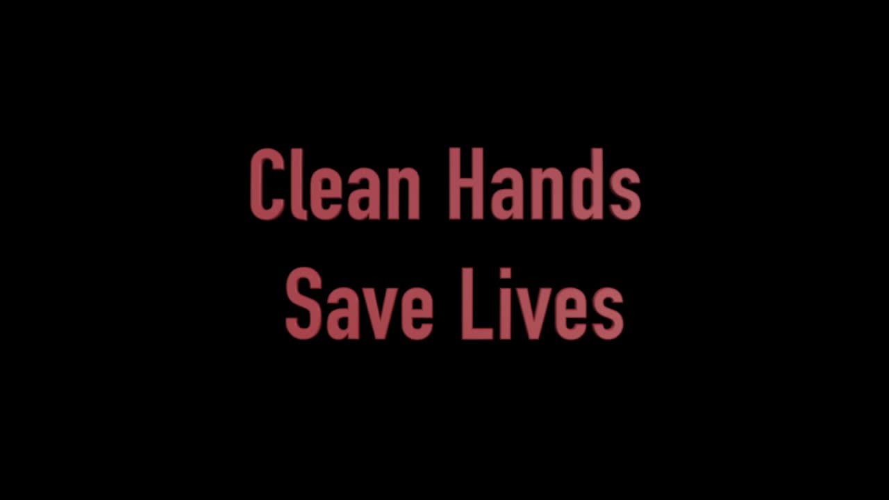 3d animated Clean hands save lives title on black background and red letters