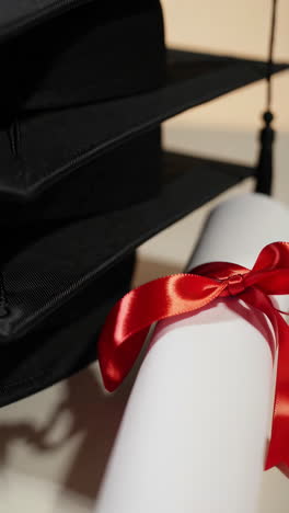 graduation caps and diploma