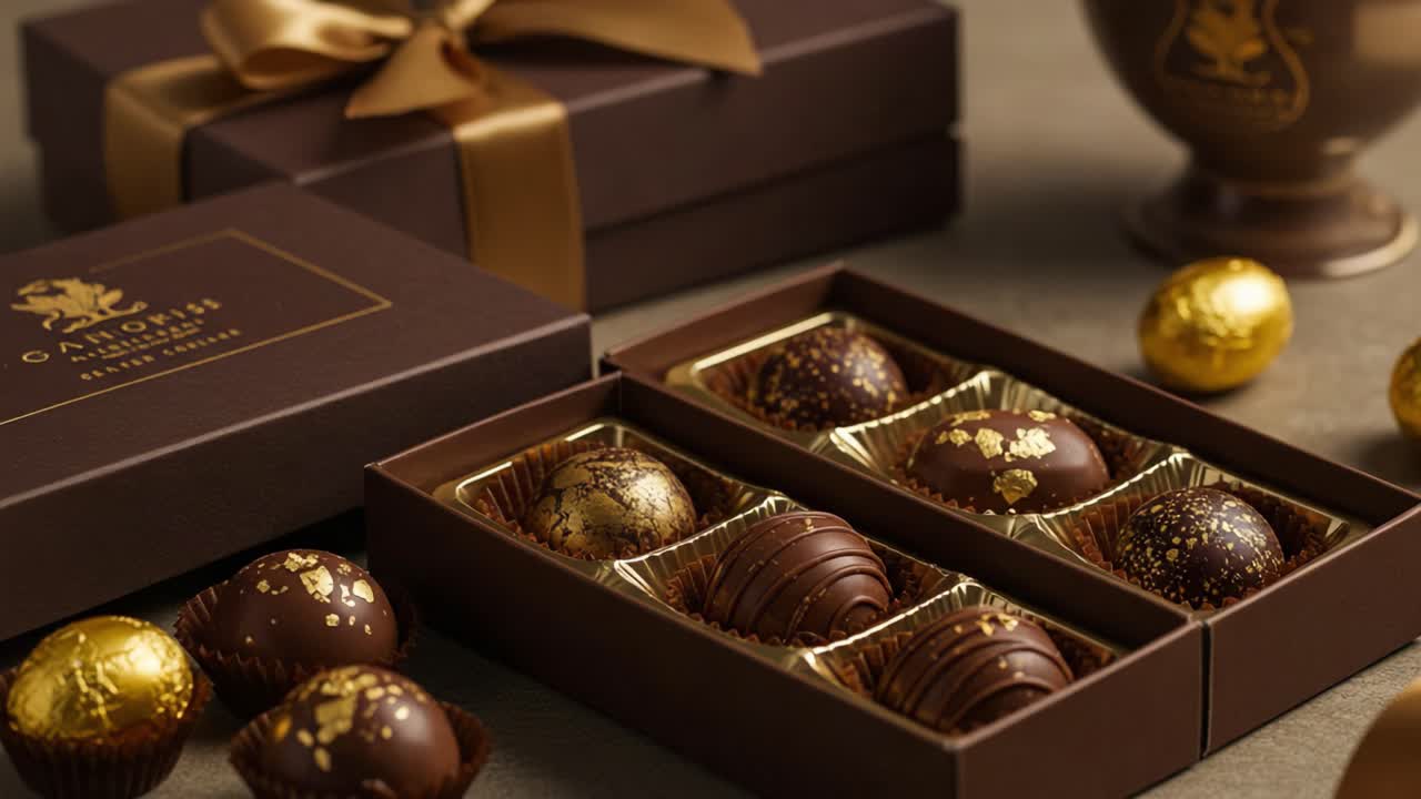 Delicious Gourmet Chocolate Collection Featuring Elegant Golden Accents, Perfectly Crafted Assortment in a Luxurious Gift Box for Any Special Occasion