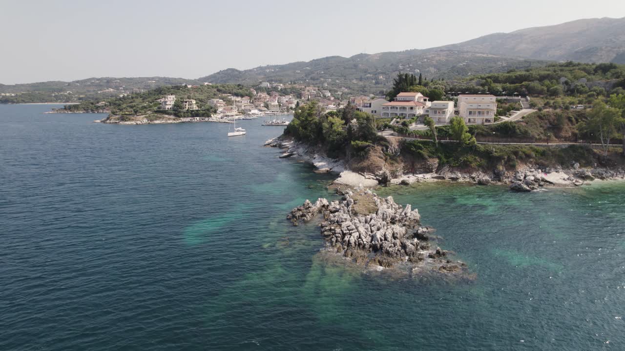 Aerial View Of island Reef Outcrop With Hotel At Kassiopi, Corfu