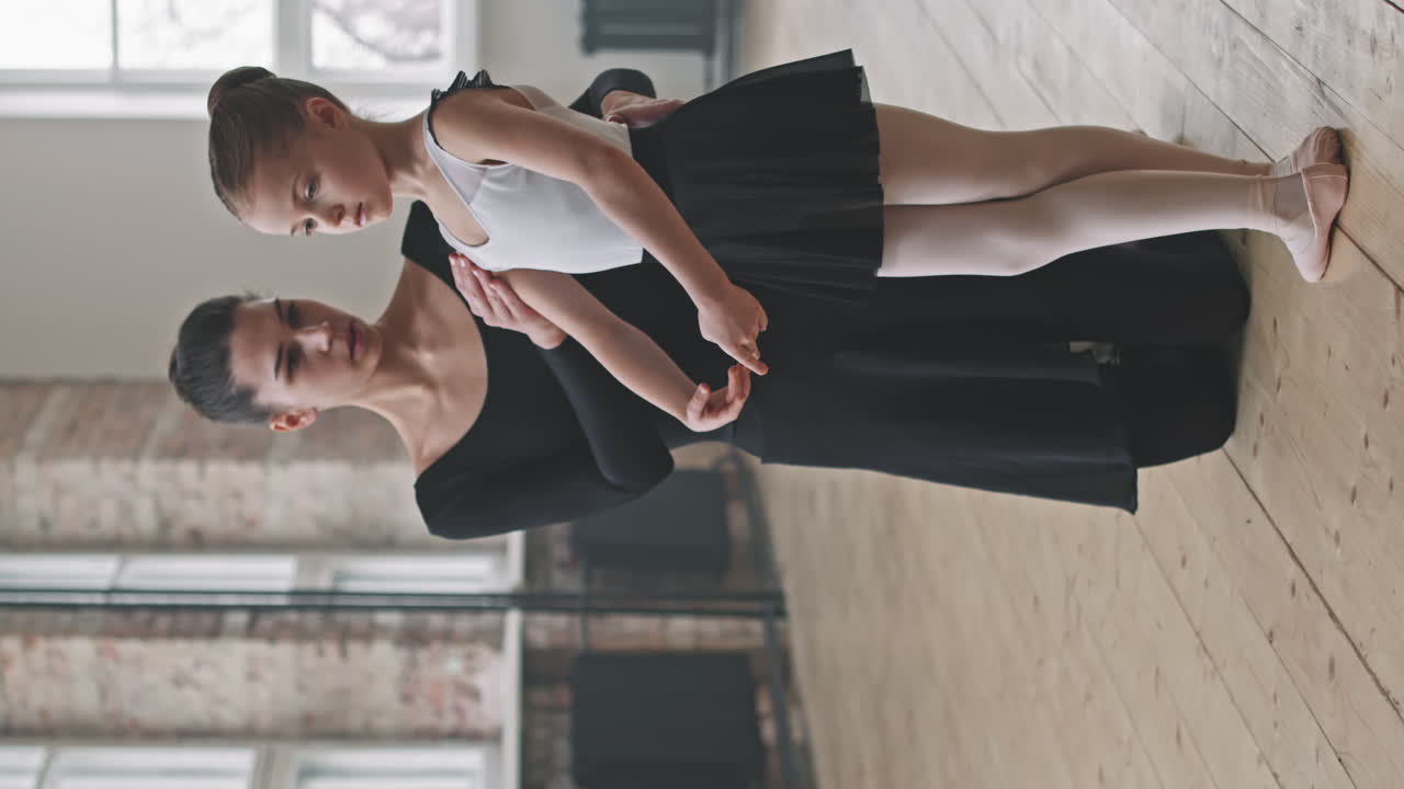 Little Ballerina Learning Ballet Posing From Trainer