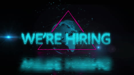 animation of we are hiring text over globe