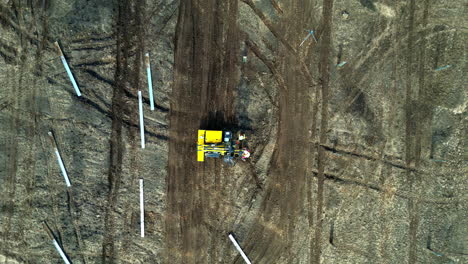 Above-View-Of-A-Pile-Driving-Equipment,-Solar-Power-Plant-Construction