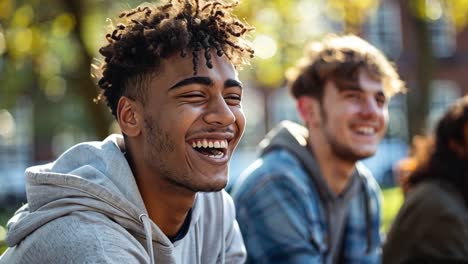 young men laughing outdoors