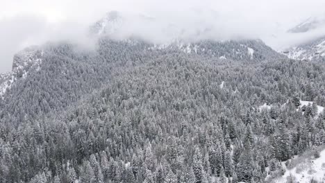 Snowy-American-Fork-Canyon-in-Utah's-Wasatch-Range,-aerial-winter-landscape