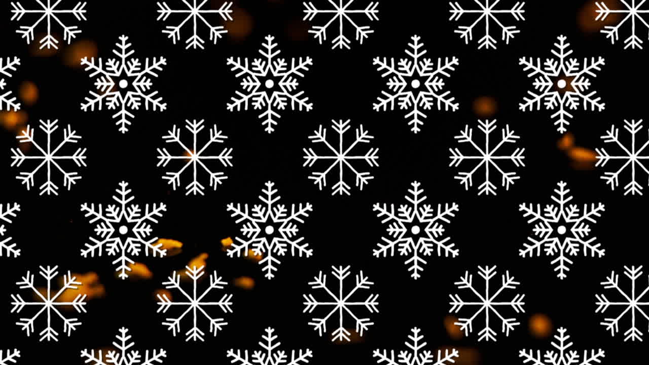 animación de brillo dorado cayendo sobre copos de nieve sobre fondo negro