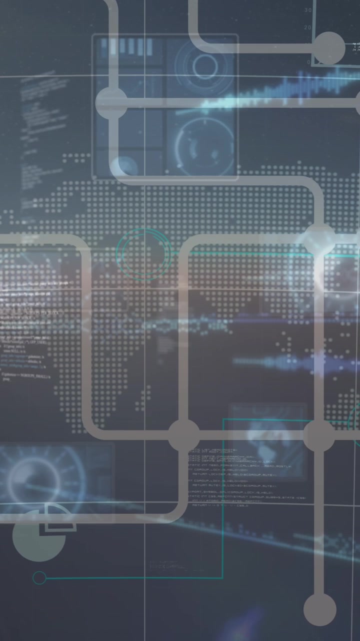 Animation of network of connections over world map and data processing