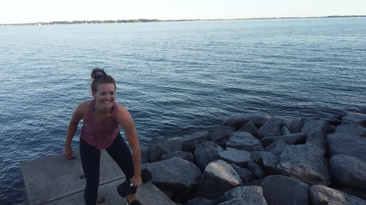 aerial women doing  outdoor fitness during summer