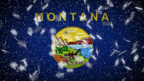 montana flag falling snow, new year and christmas background, loop