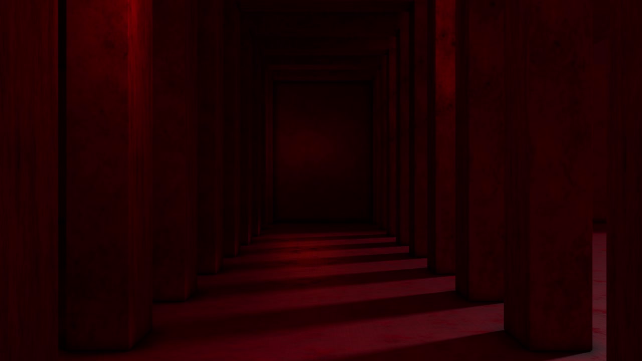 pasar por el túnel rojo oscuro, renderización en 3d