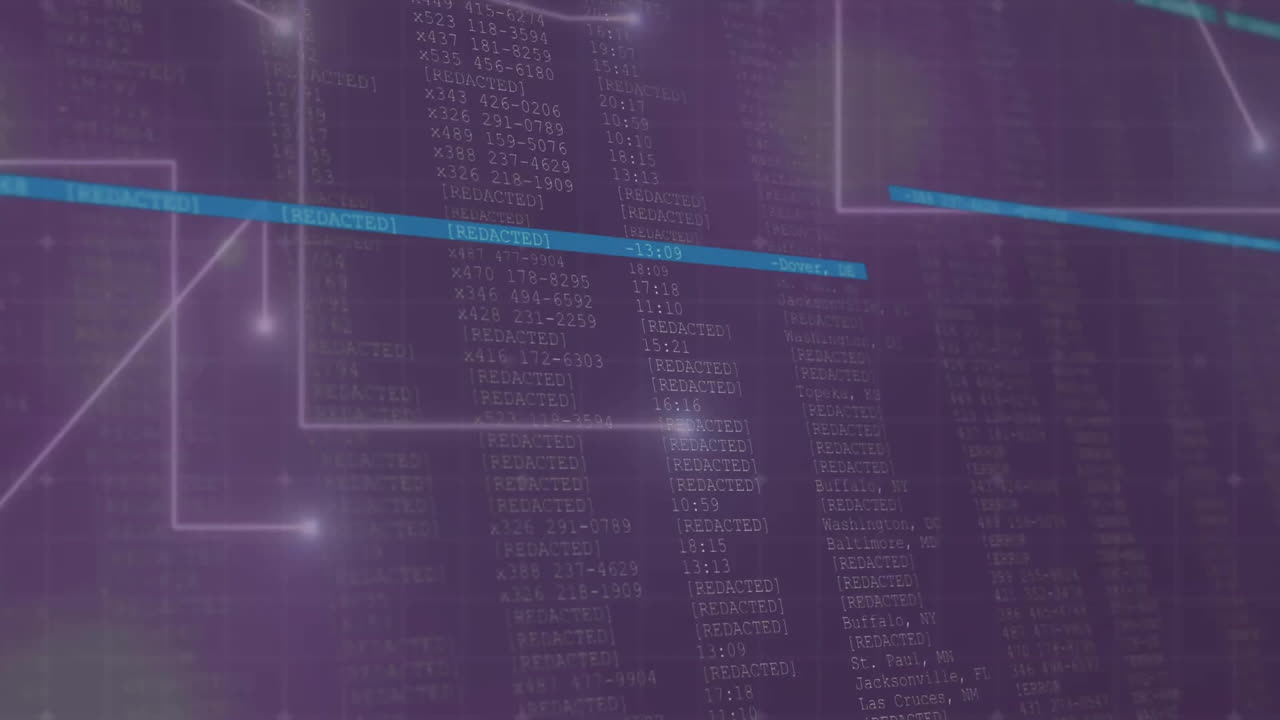 animación de senderos de luz brillante y procesamiento de datos en pantalla sobre fondo oscuro