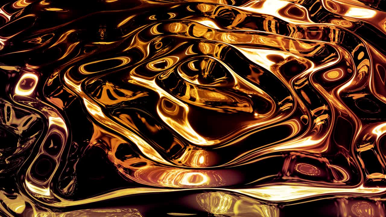 Sfondo astratto in loop con motivo a onde di liquido dorato scintillante su superficie lucida e brillante. Fluido giallo viscoso simile a una superficie di lamina d'oro o vetro brillante. Bellissimo sfondo creativo e festivo.