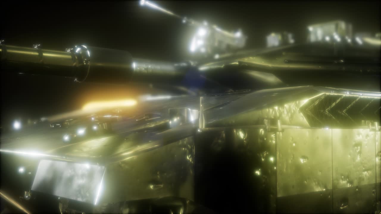 tanque en la oscuridad con luces brillantes