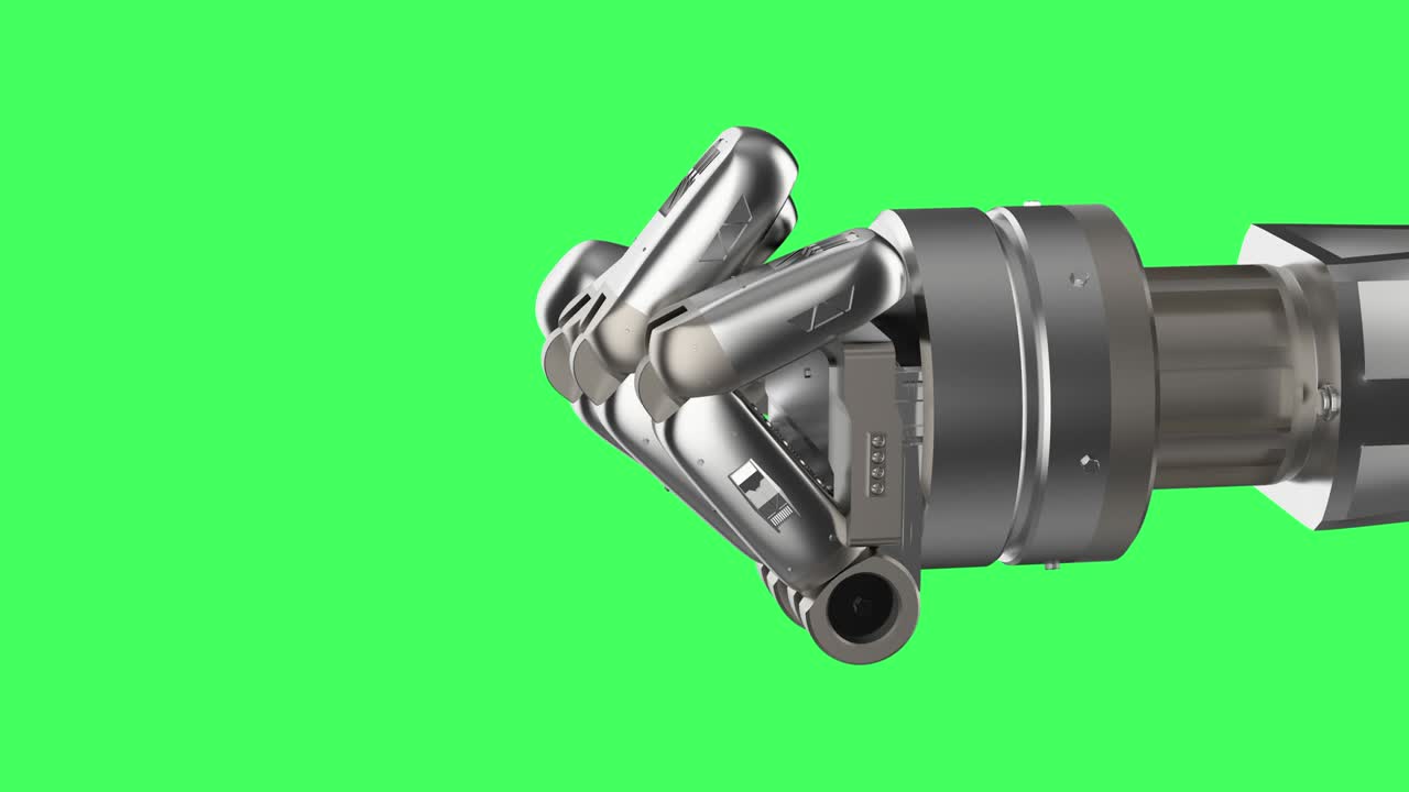 cyborg con las manos abiertas en la pantalla verde