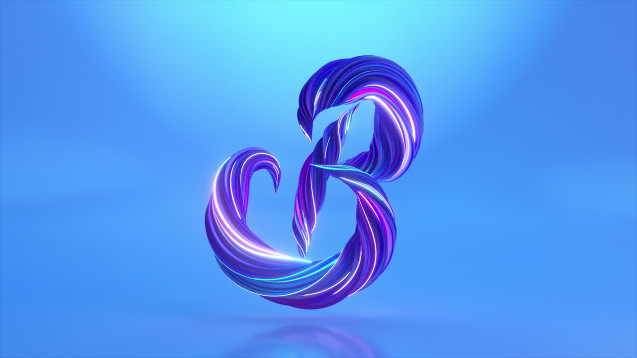 컬렉션: 살아있는 알파, 독특한 휘어진 글자, 파란 네온, 글자 b, 알파 매트와 함께 원활한 루프의 3d 애니메이션