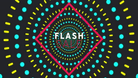 animación de texto de venta flash sobre formas en fondo negro