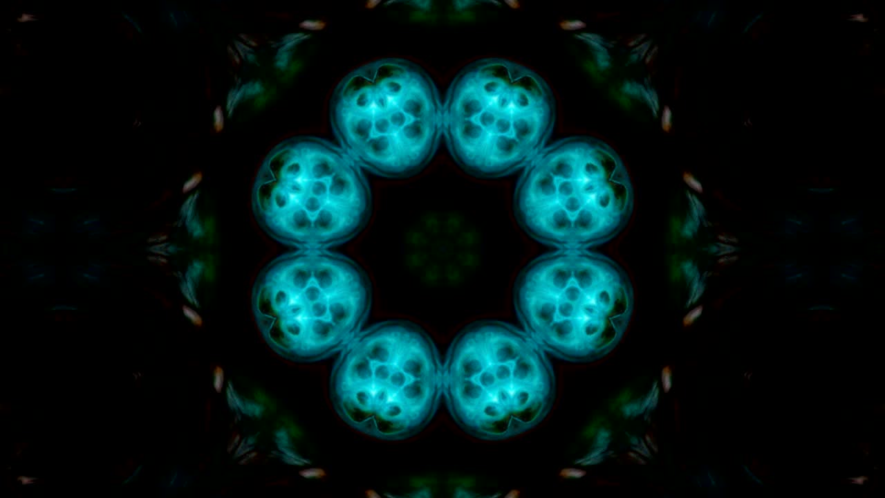 movimiento de caleidoscopio abstracto círculo geométrico y formas de estrellas