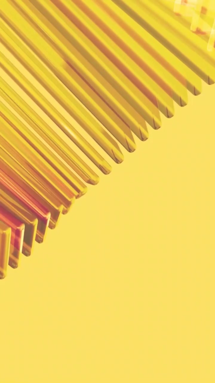 Animación 3D abstracta de barras de vidrio amarillas giratorias