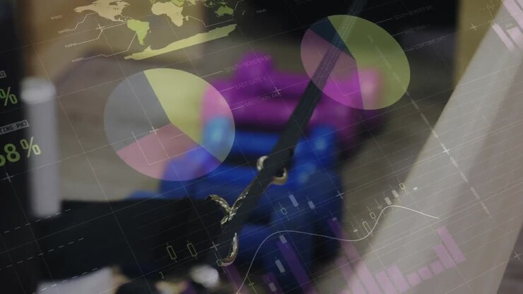 Animation of financial data processing over exercising person