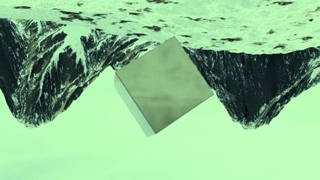 floating cube over mountains