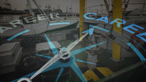 animation of compass spinning and career text over shipyard