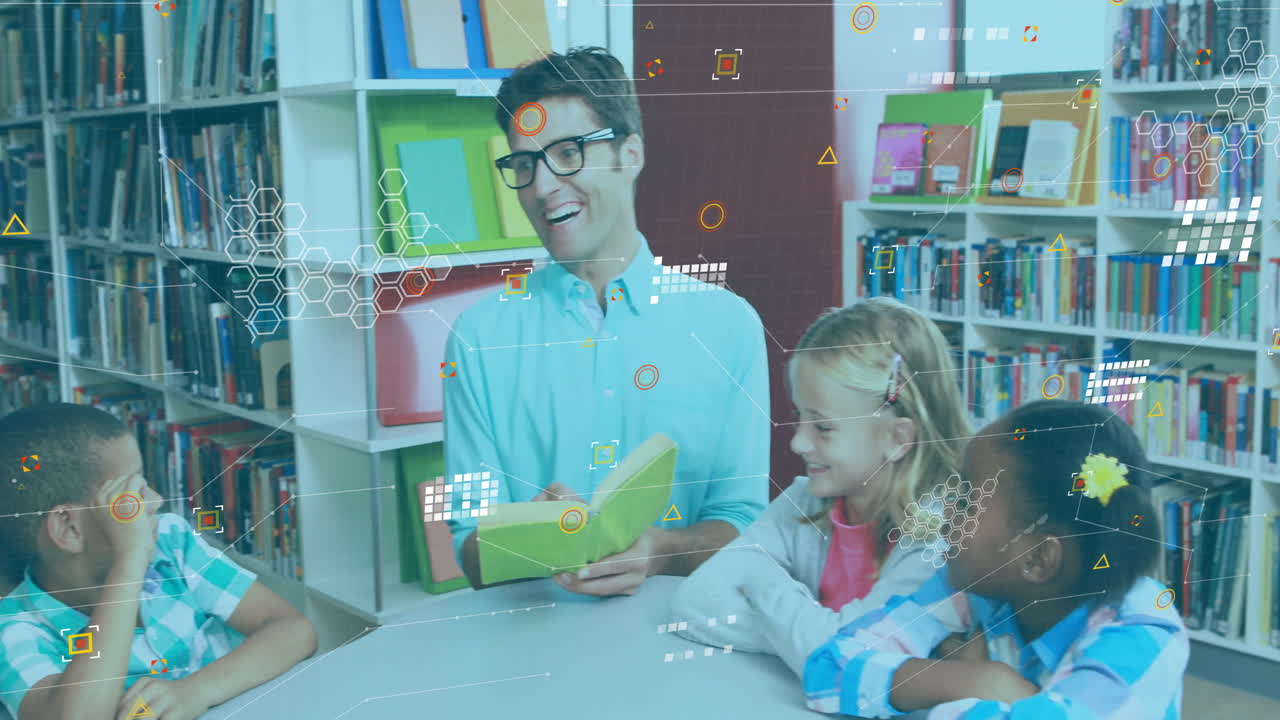 animación del procesamiento de datos financieros en diversos escolares y maestros varones