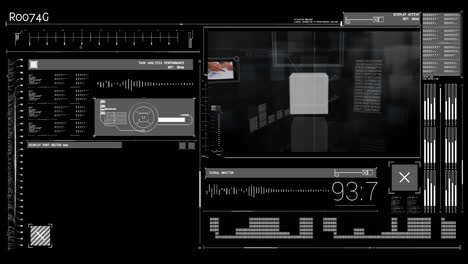 digital interface with data processing against black background