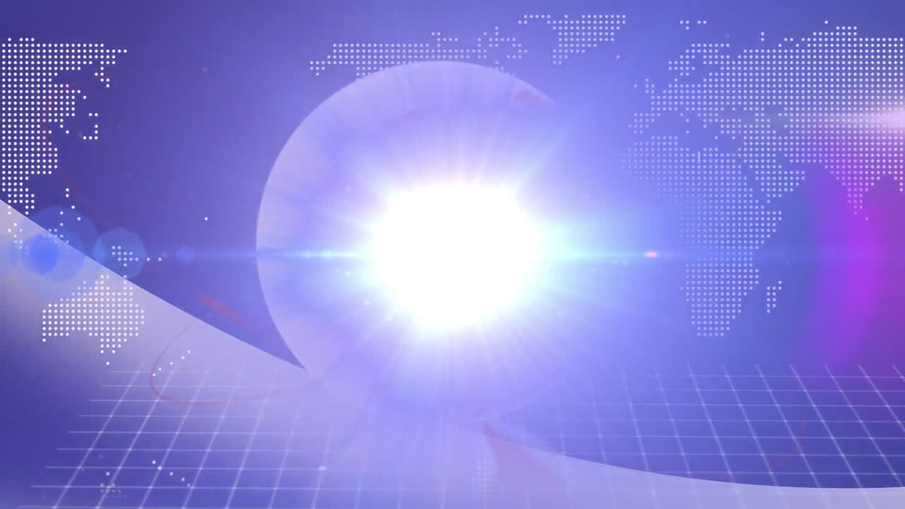 파란색 배경의 세계 지도와 함께 지구와 빛의 길의 애니메이션