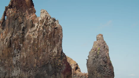 ilheus da rib rock formations on the cliff coast of ribeira da janela, madeira, portugal - static shot