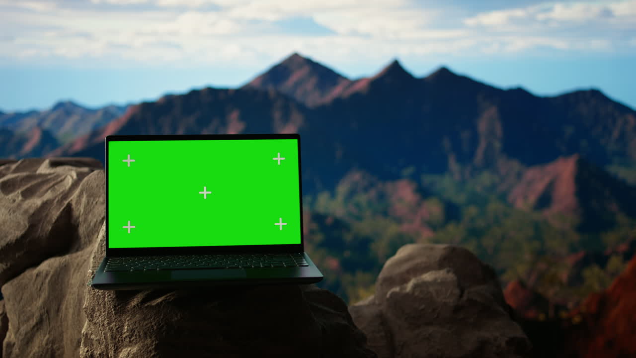 escape remoto en el desierto con picos rocosos con pantalla verde