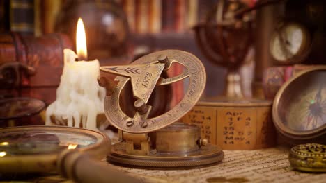 Vintage-style-travel-and-adventure.-Vintage-old-compass-and-other-vintage-items-on-the-table.