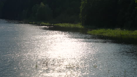 view of the water surface from which the sun's rays reflect the water moves with a strong wind and forms waves