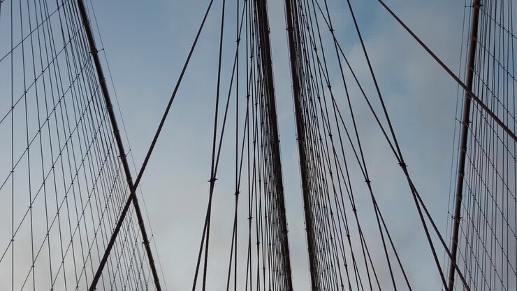 Brooklyn Bridge Cables, Detail Low Angle View of New York Landmark, USA
