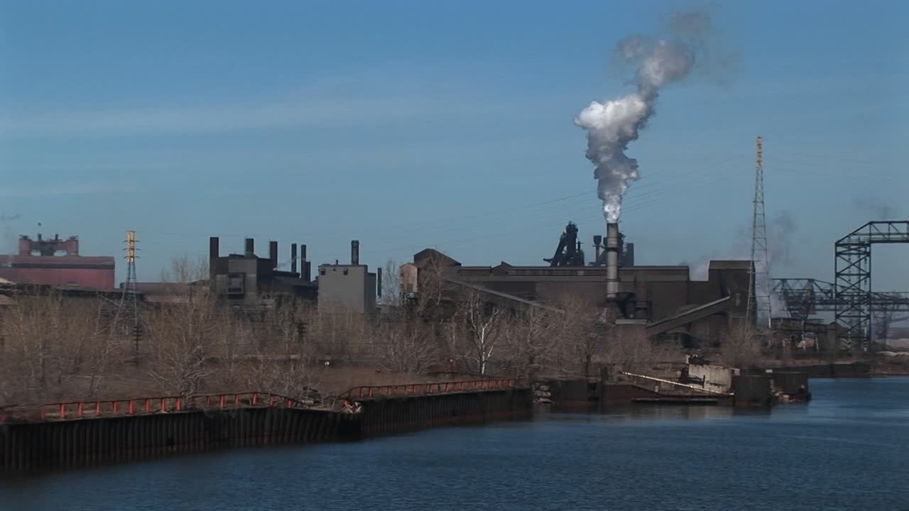 Power Plants And Other Industrial Buildings Are Located Near A River